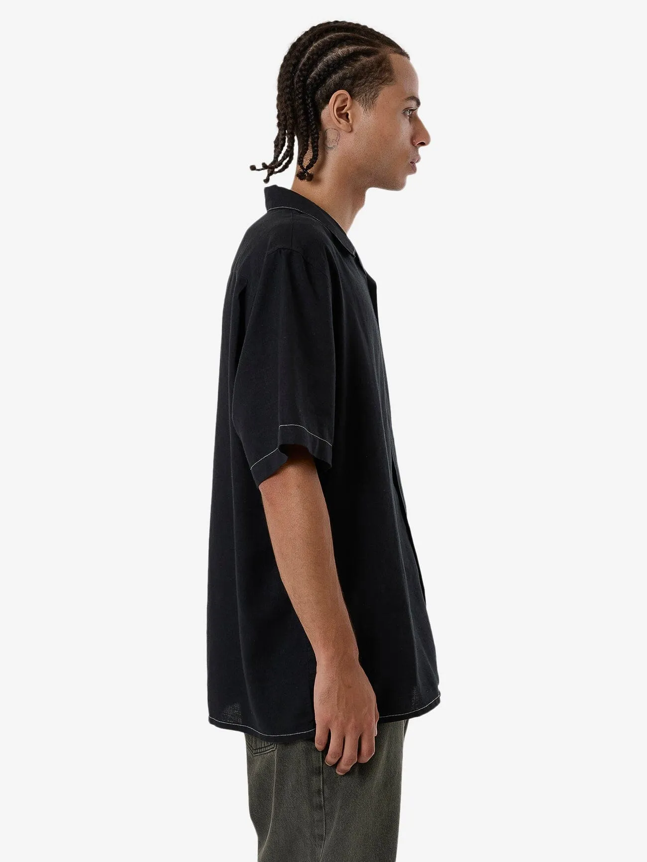 Hemp Minimal Thrills Contrast Stitch Bowling Shirt - Black sold by Thrills product image thumbnail 4