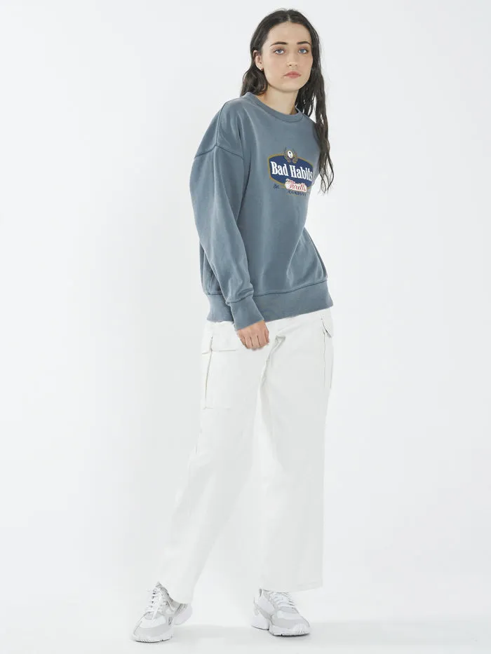 Bad Habits Die Hard Slouch Crew - Airforce Blue sold by Thrills product image thumbnail 3