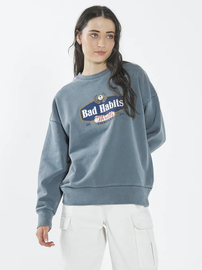 Bad Habits Die Hard Slouch Crew - Airforce Blue sold by Thrills product image thumbnail 4