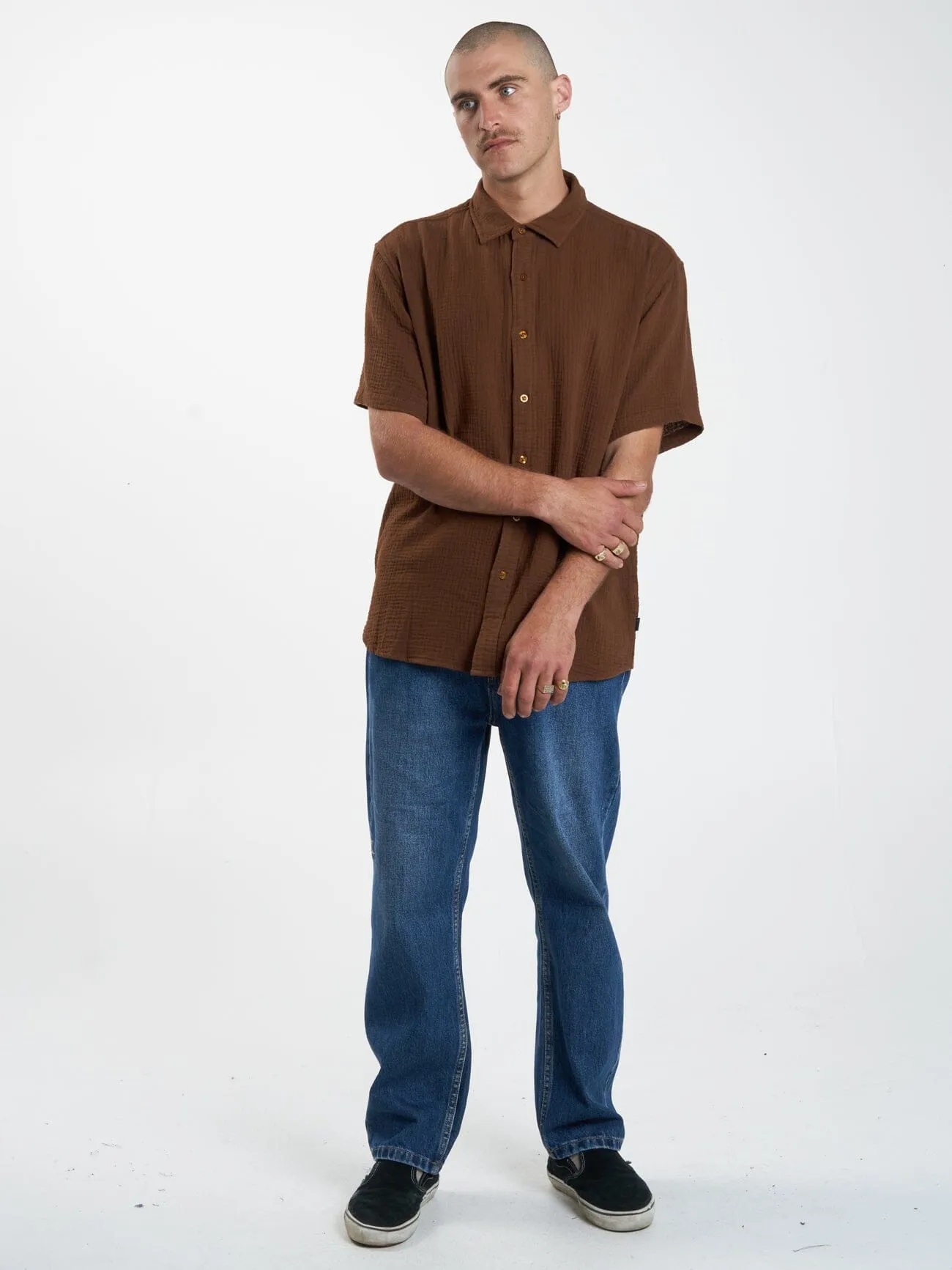Minimal Thrills Seersucker Short Sleeve Shirt - Chestnut sold by Thrills product image thumbnail 5