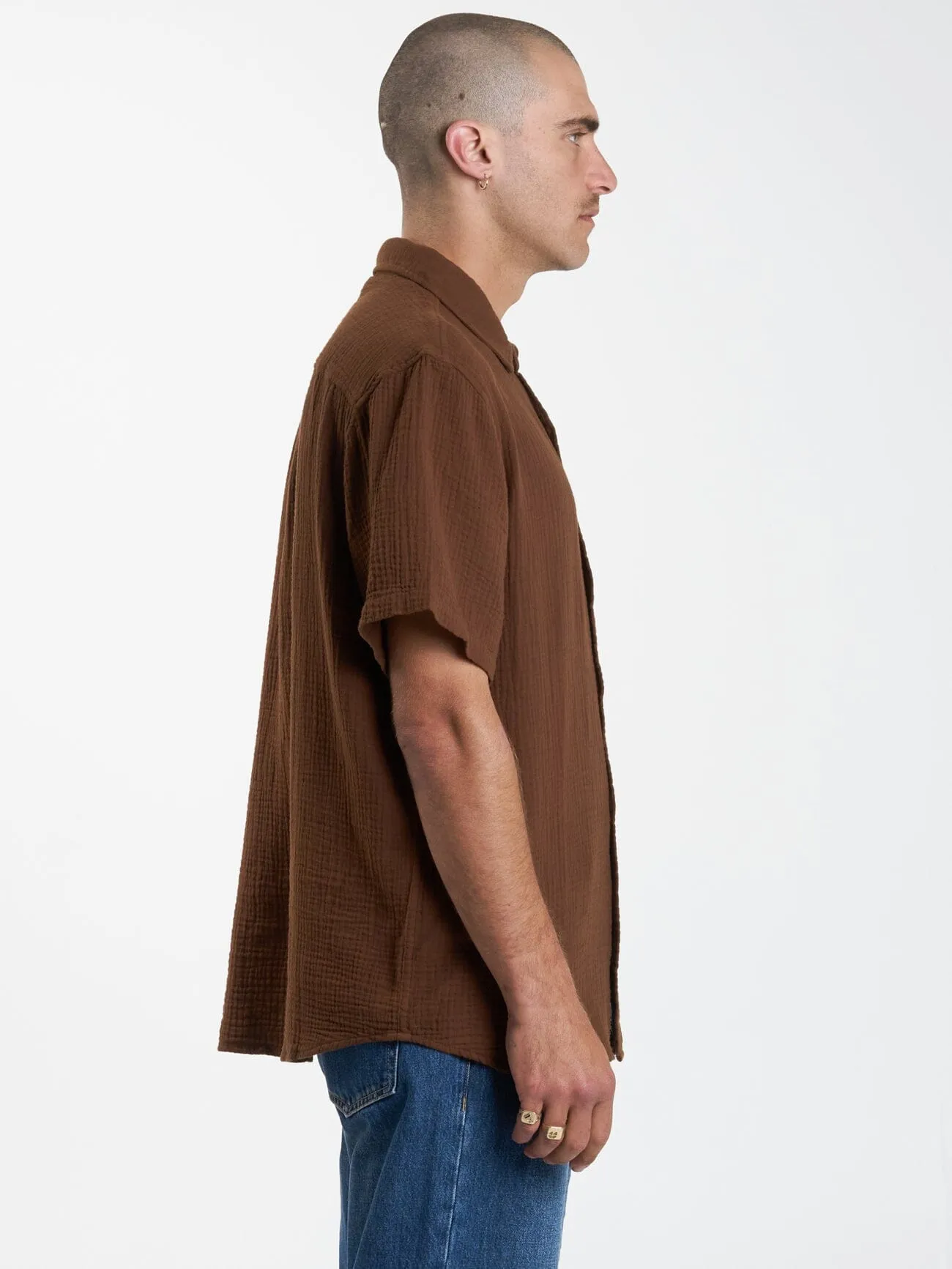 Minimal Thrills Seersucker Short Sleeve Shirt - Chestnut sold by Thrills product image thumbnail 4