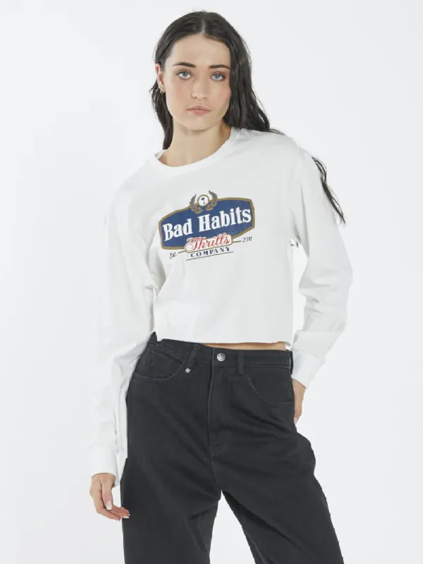 Bad Habits LS Merch Super Crop Tee - Dirty White sold by Thrills