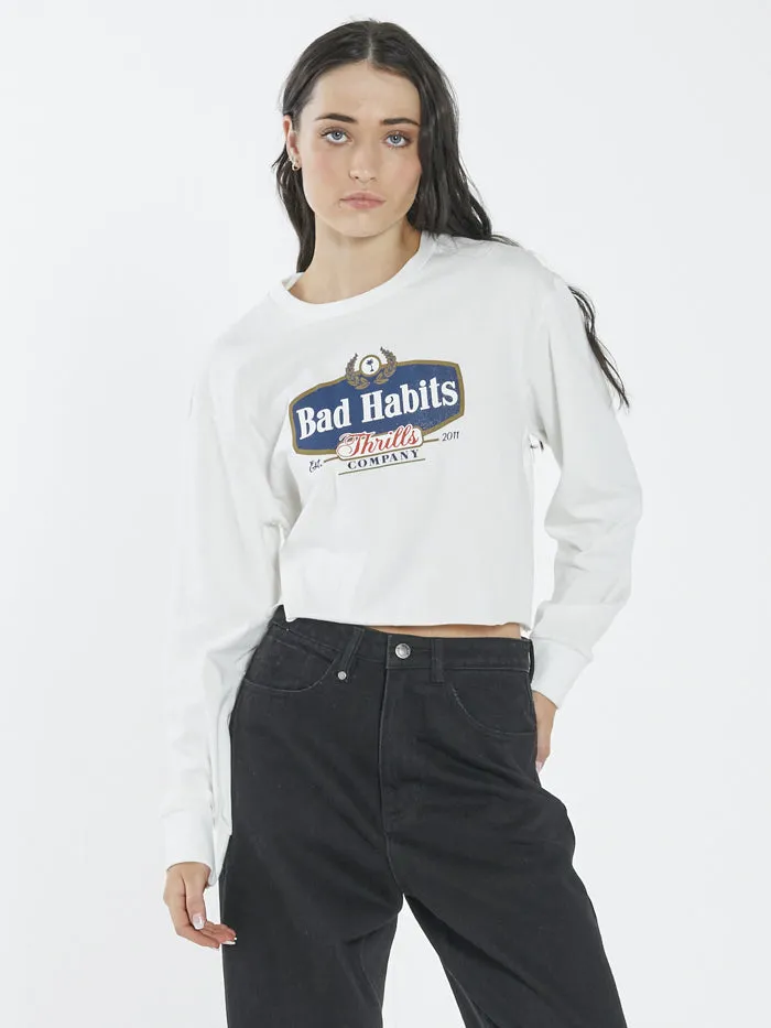 Bad Habits LS Merch Super Crop Tee - Dirty White sold by Thrills