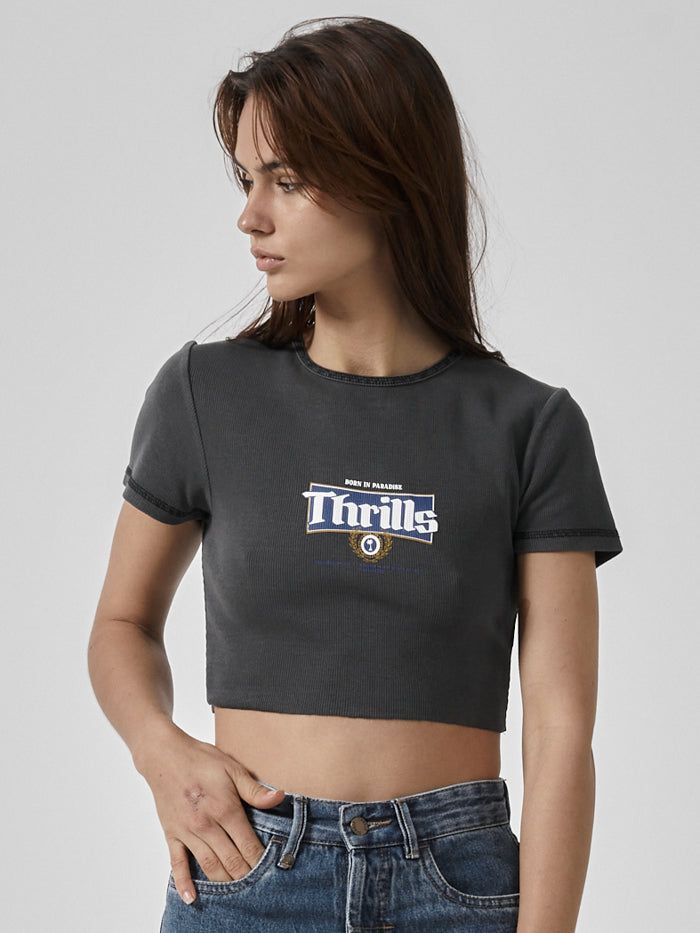 King Of Thrills Baby Crop Tee - Merch Black sold by Thrills
