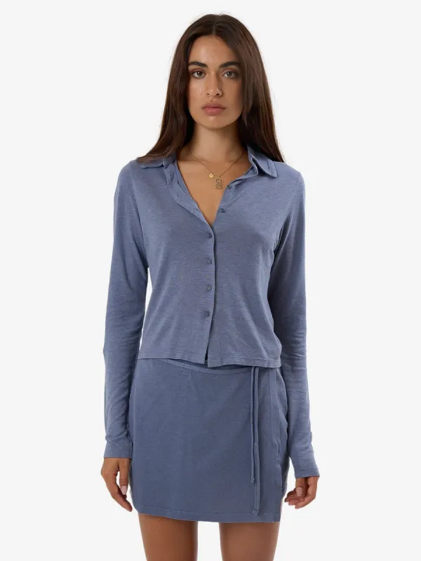 Hemp Collared Long Sleeve - Folkstone Grey sold by Thrills