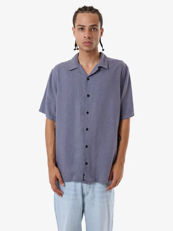 Hemp Minimal Thrills Contrast Stitch Bowling Shirt - Folkstone Grey sold by Thrills