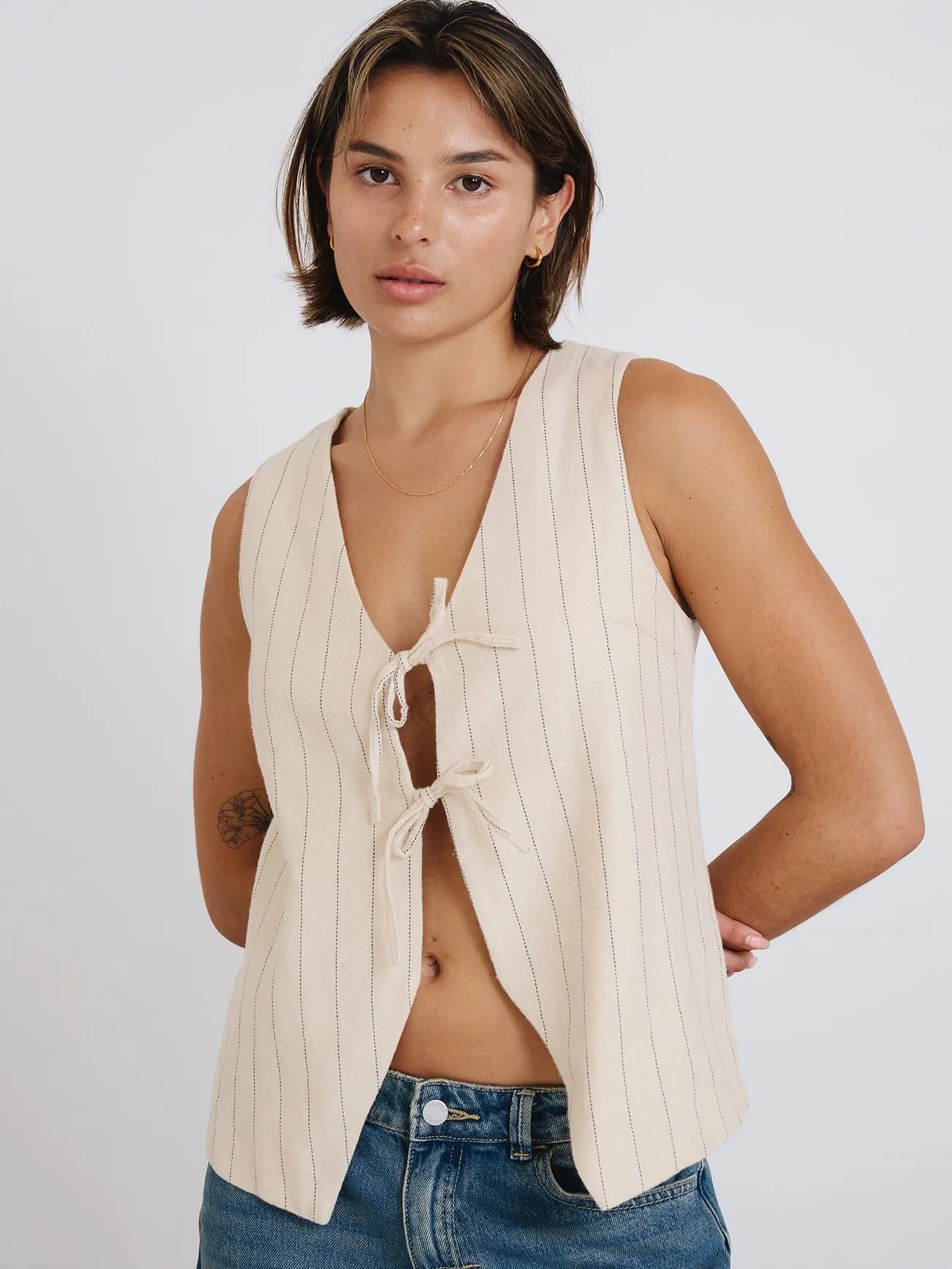 Olivia Pinstripe Oversize Vest - Tofu sold by Thrills product image thumbnail 2