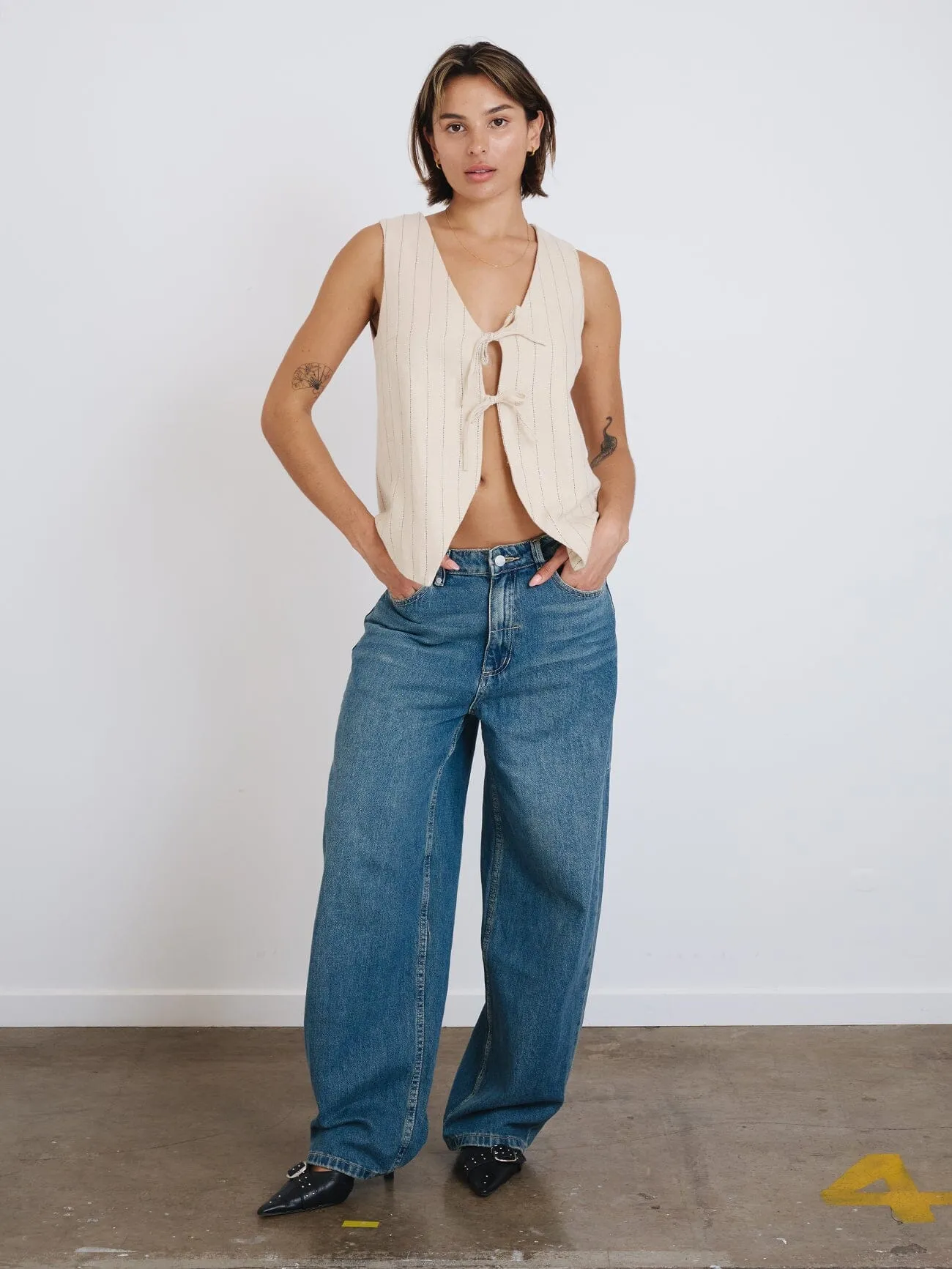 Olivia Pinstripe Oversize Vest - Tofu sold by Thrills