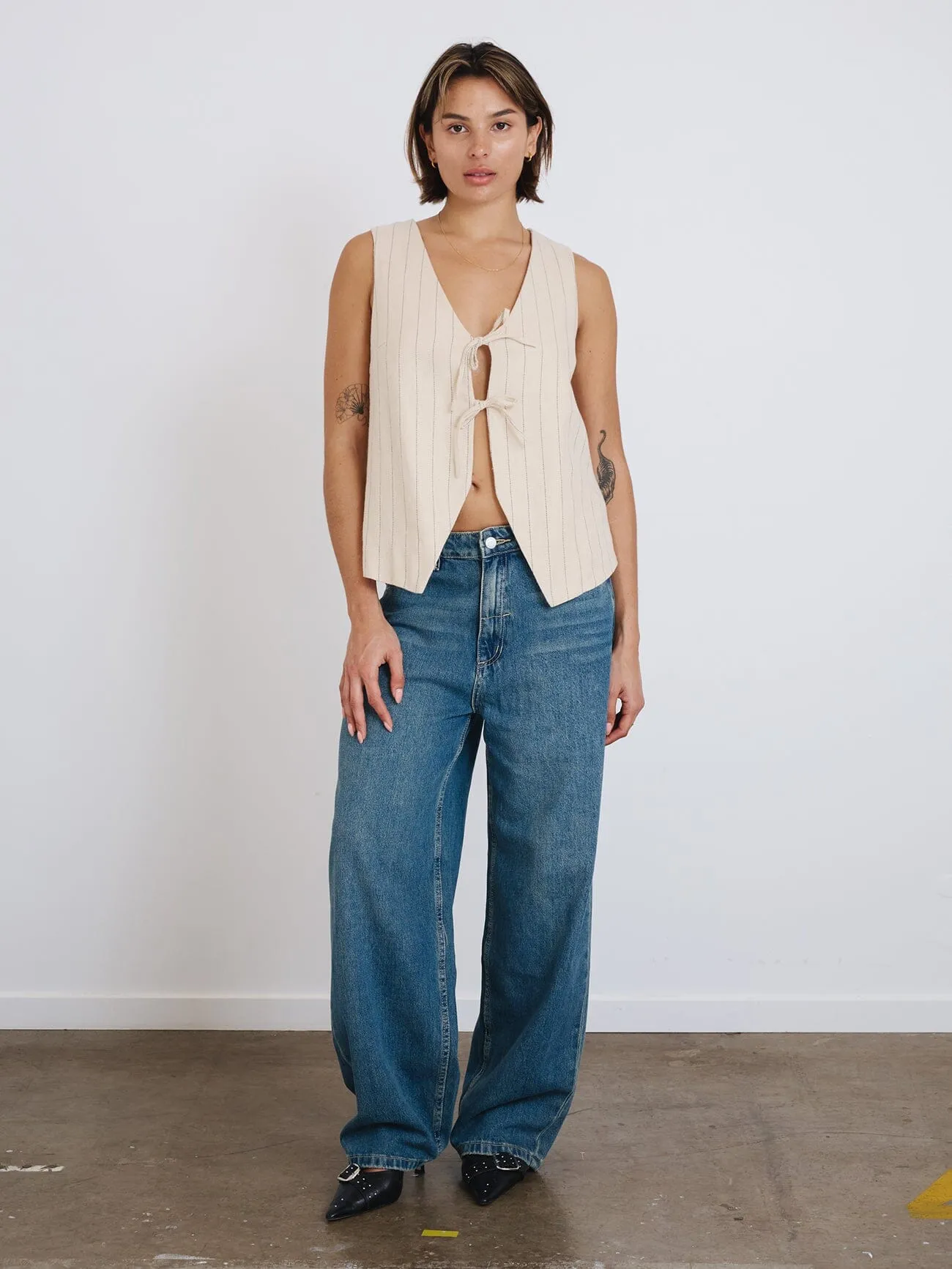 Olivia Pinstripe Oversize Vest - Tofu sold by Thrills product image thumbnail 4