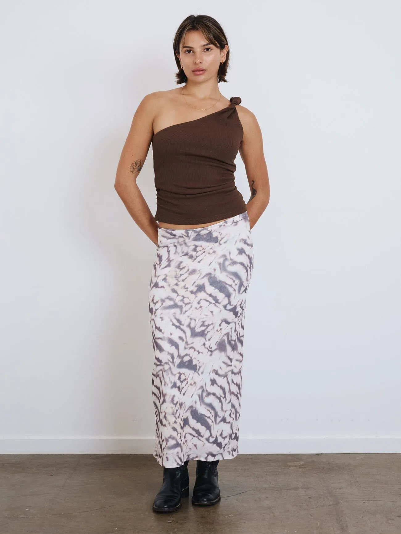 Brynn Rib One Shoulder Top - Dark Brindle sold by Thrills