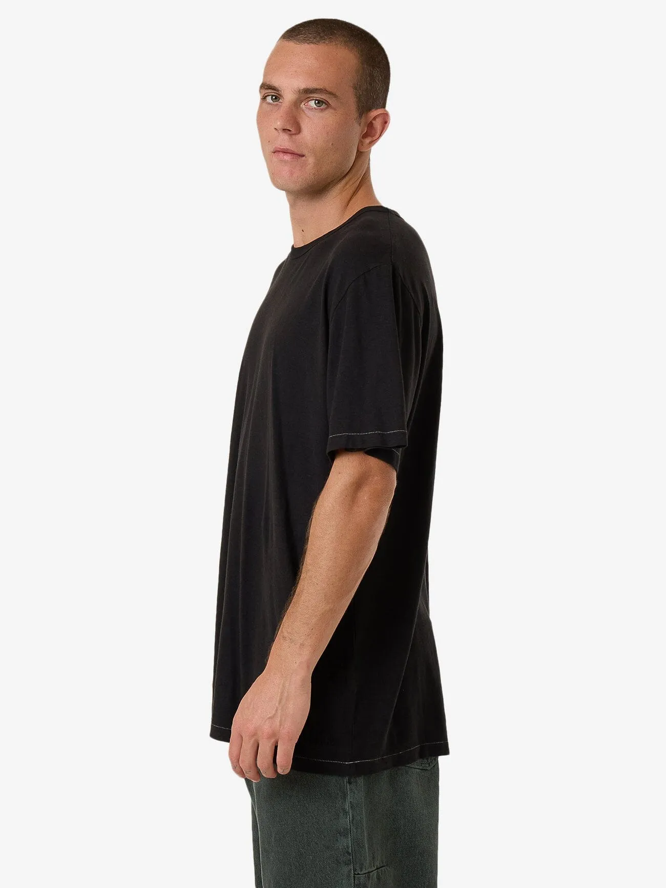 Hemp Thrills Embro Lightweight Contrast Stitch Merch Fit Tee - Black sold by Thrills product image thumbnail 3