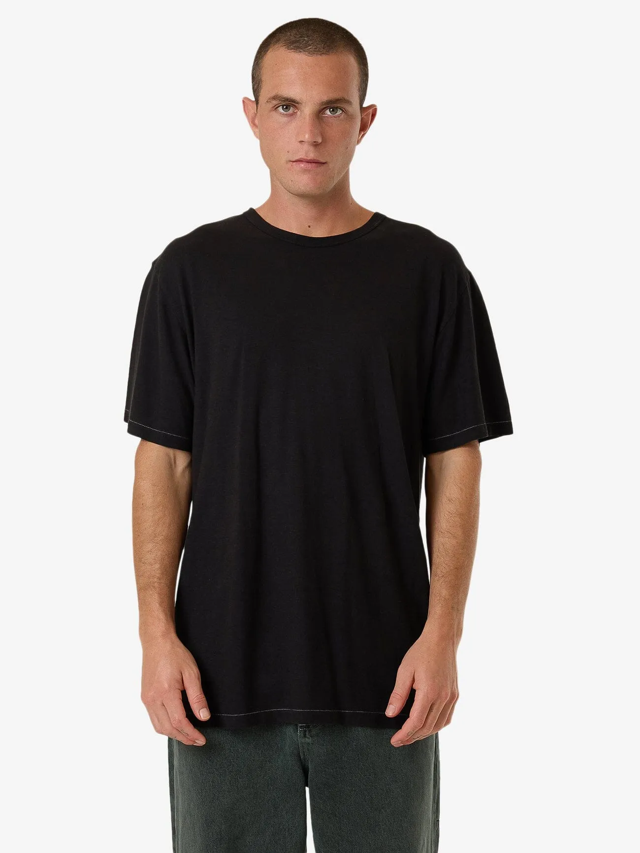 Hemp Thrills Embro Lightweight Contrast Stitch Merch Fit Tee - Black sold by Thrills