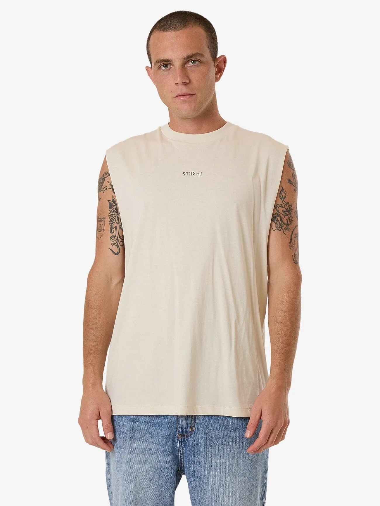 Minimal Thrills Merch Fit Muscle Tee - Heritage White sold by Thrills