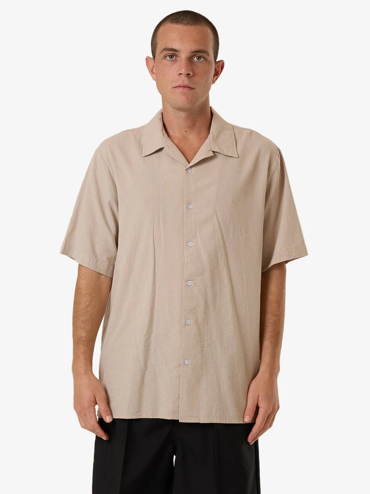 Minimal Thrills Stripe Bowling Shirt - Heritage White sold by Thrills