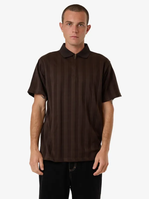 Arts & Industrial Quarter Zip Polo - Postal Brown sold by Thrills