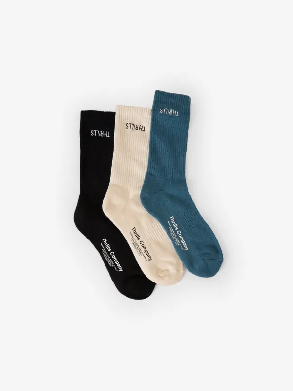 Minimal Thrills Embro 3 Pack Sock - Heritage White - Black - Dark Slate sold by Thrills