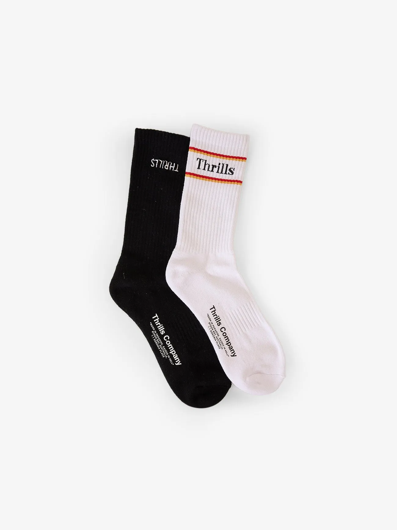 Never Stop 2 Pack Sock - Black - White sold by Thrills