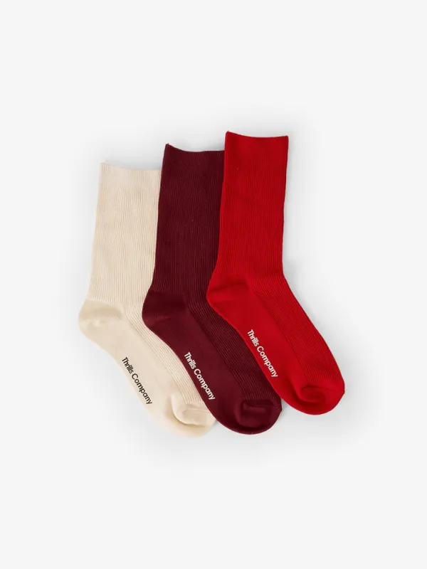 Growing Together 3 Pack Sock - Flame Red - Heritage White - Dark Cherry sold by Thrills