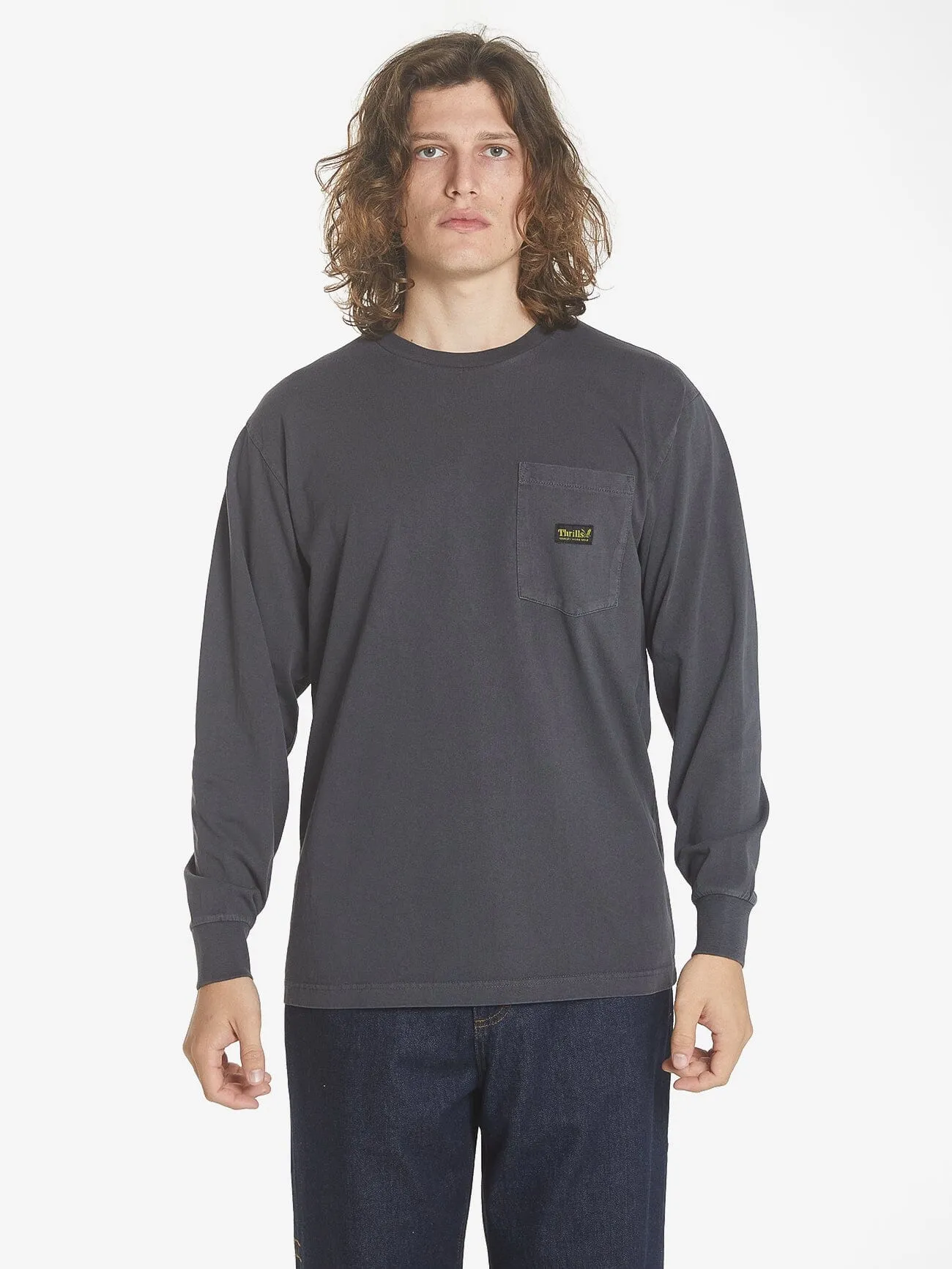 Thrills Union Oversize Fit Long Sleeve Pocket Tee - Dark Charcoal sold by Thrills