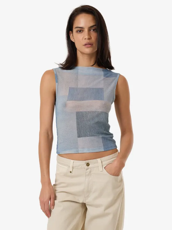Shades Of Indigo Mesh Tank - Blue sold by Thrills