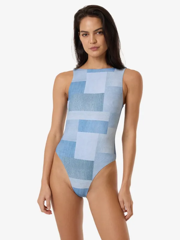 Shades Of Indigo High Neck One Piece - Blue sold by Thrills