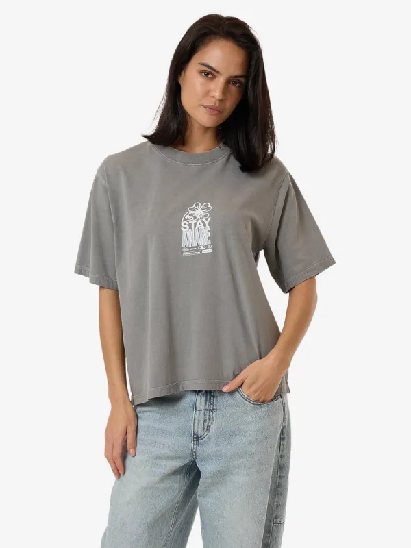 Stay Aware Square Tee - Washed Grey sold by Thrills
