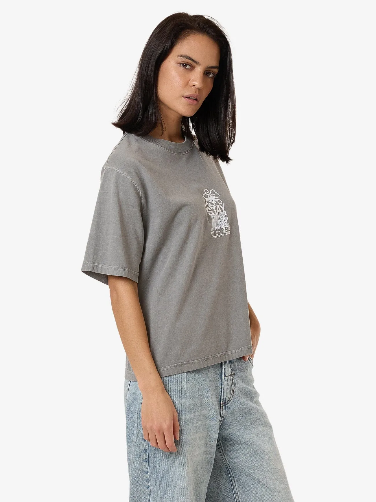 Stay Aware Square Tee - Washed Grey sold by Thrills product image thumbnail 4