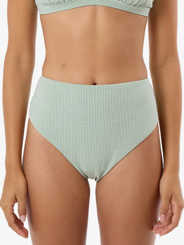 Lou Gingham High Waist Bikini Bottom - Elm Green sold by Thrills