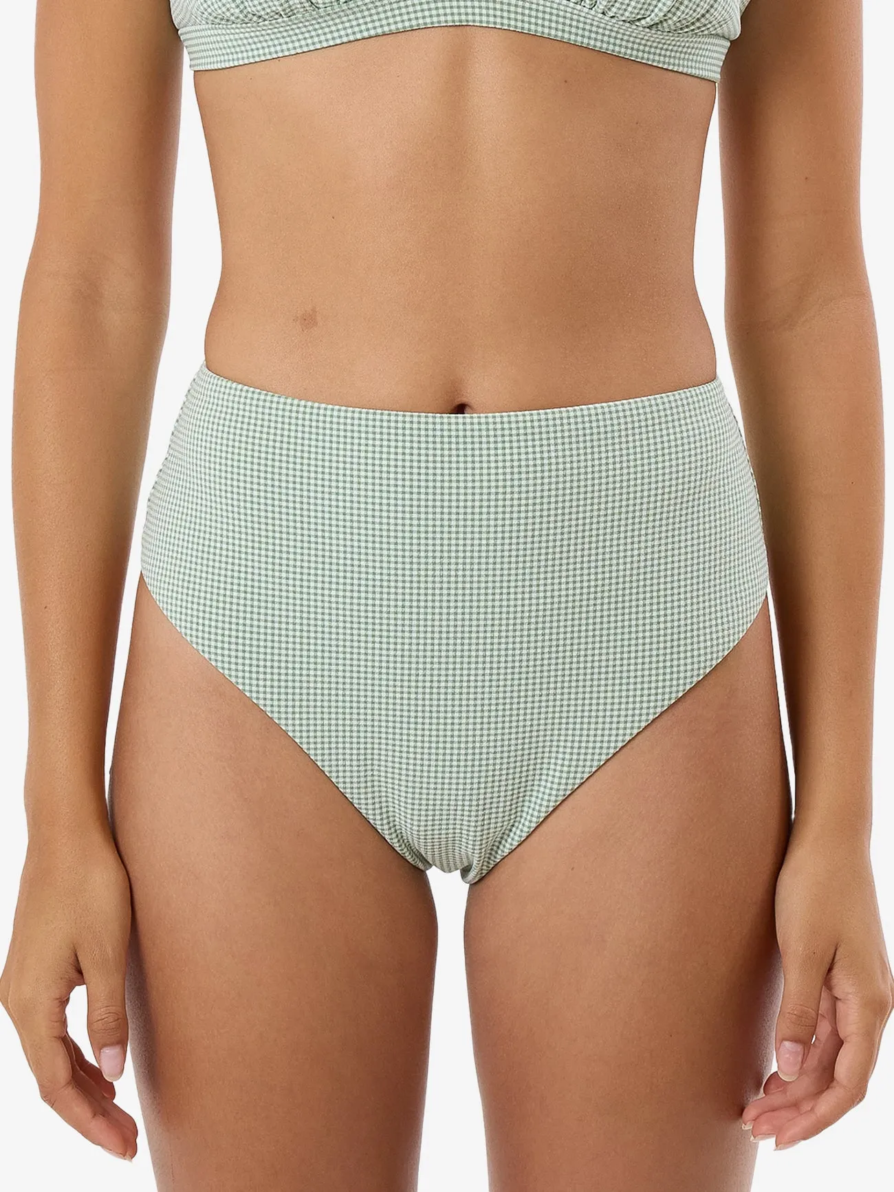 Lou Gingham High Waist Bikini Bottom - Elm Green sold by Thrills