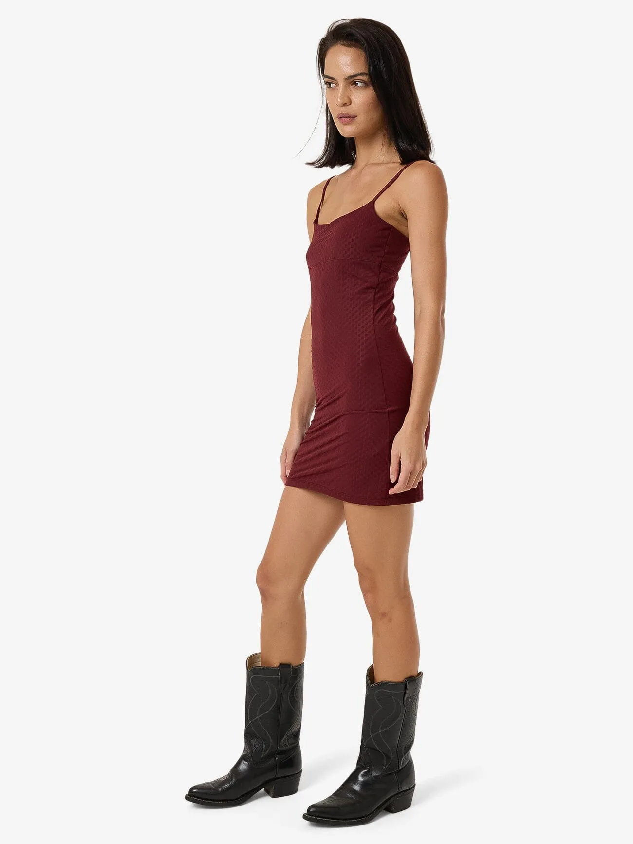 Rib Seam Mini Dress - Dark Cherry sold by Thrills product image thumbnail 4
