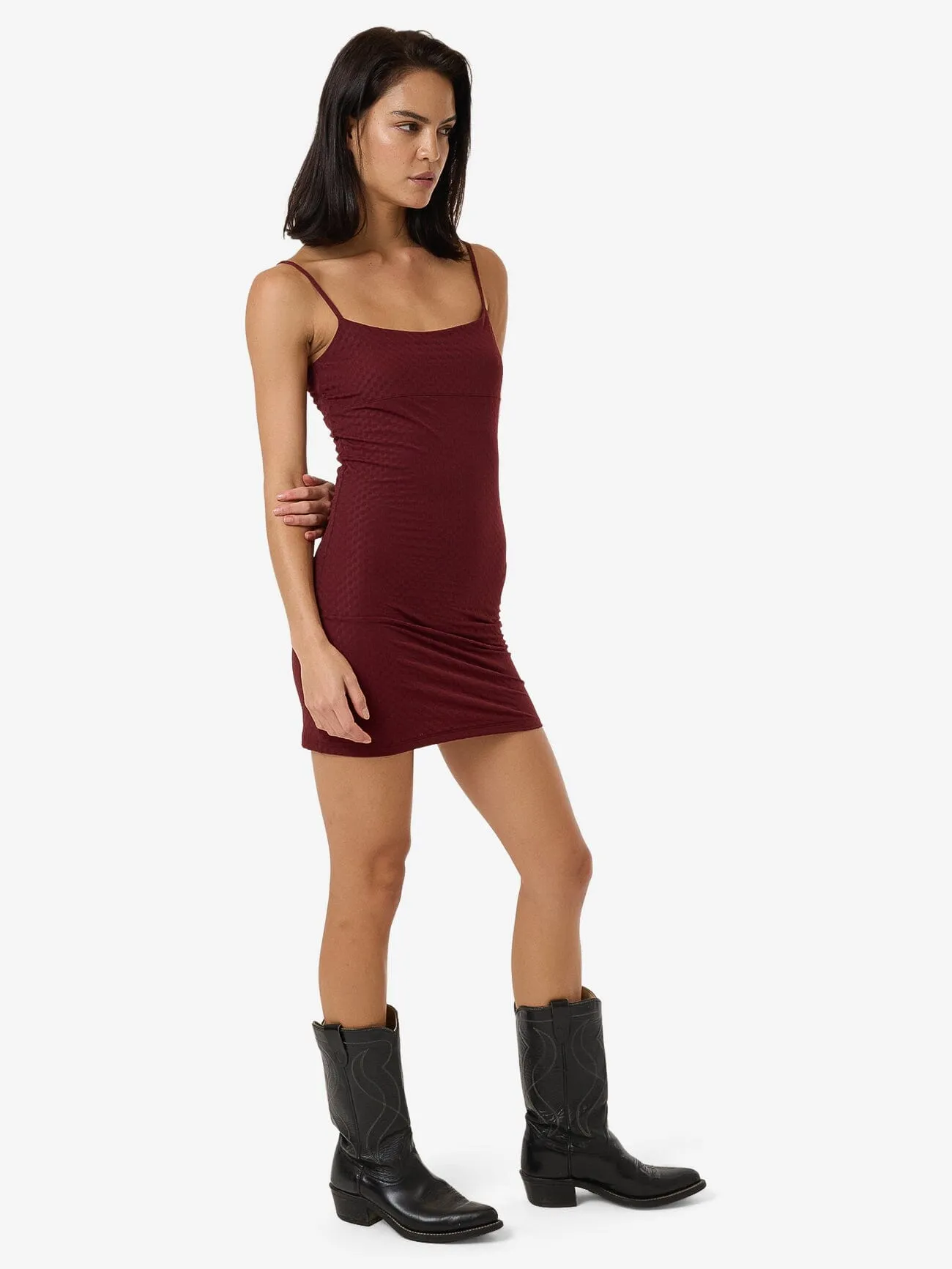 Rib Seam Mini Dress - Dark Cherry sold by Thrills product image thumbnail 3