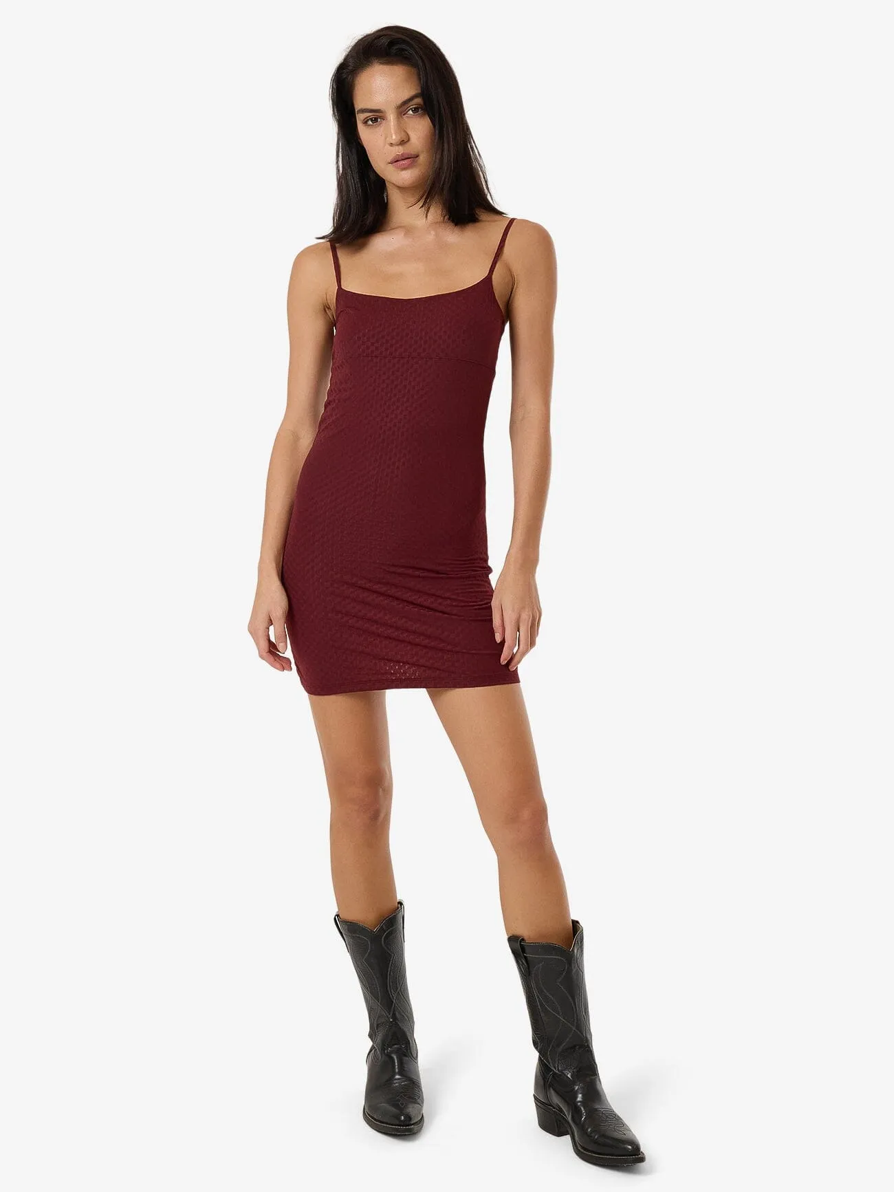 Rib Seam Mini Dress - Dark Cherry sold by Thrills