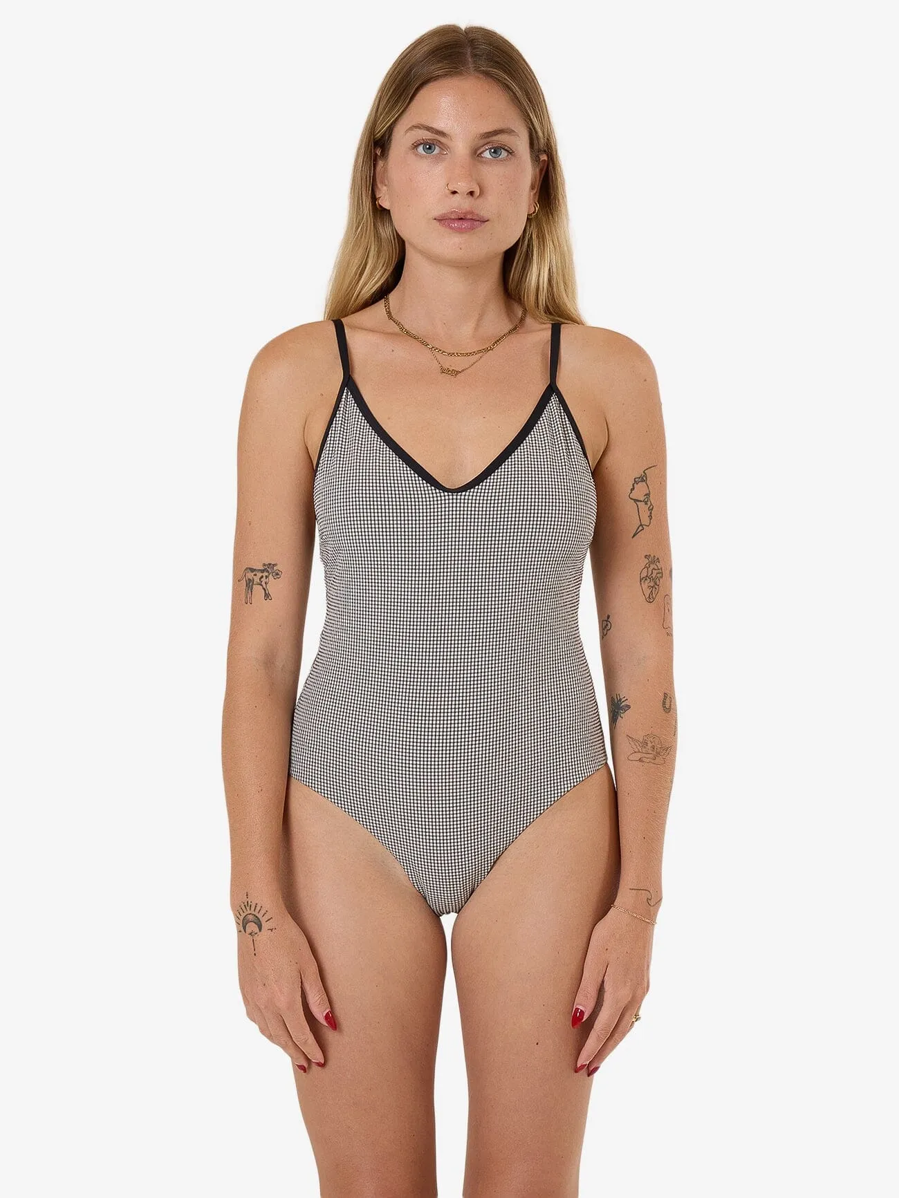 Gia Gingham Plunge One Piece - Black sold by Thrills