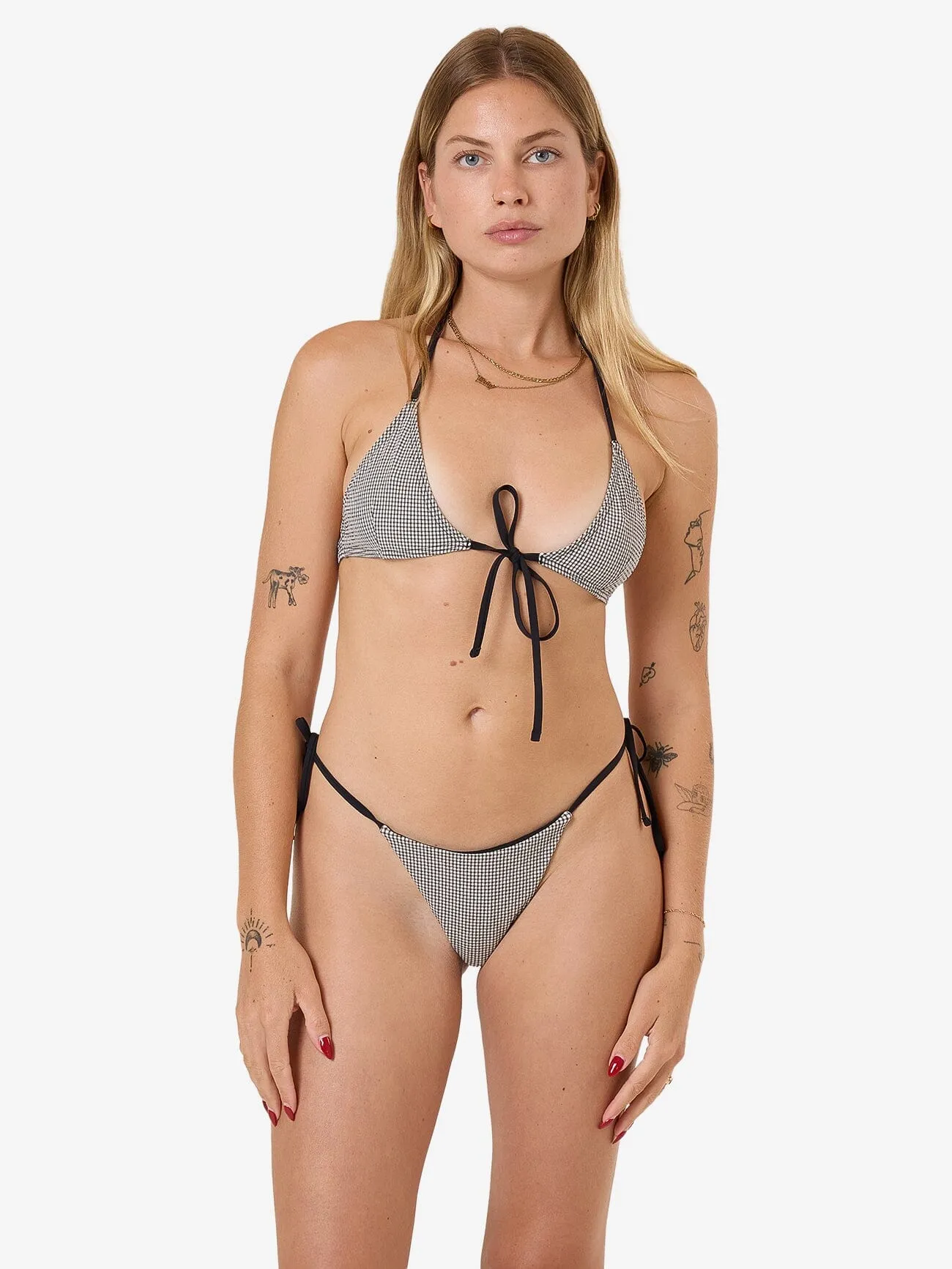 Gia Gingham Tie Front Tri Bikini Top - Black sold by Thrills product image thumbnail 2