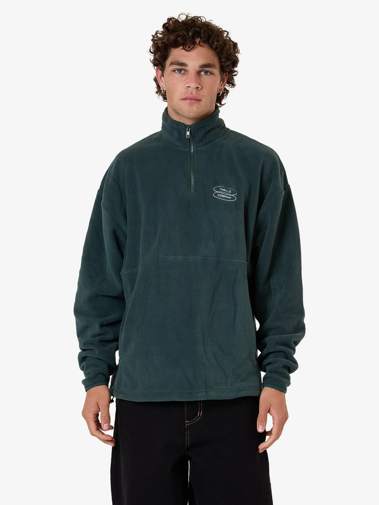 Warped Delusions Quarter Zip Polar Fleece - Dark Jade sold by Thrills