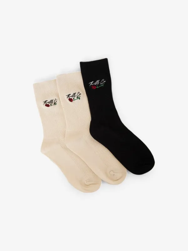 Signature Rose 3 Pack Sock - Heritage White - Heritage White - Black made by Thrills