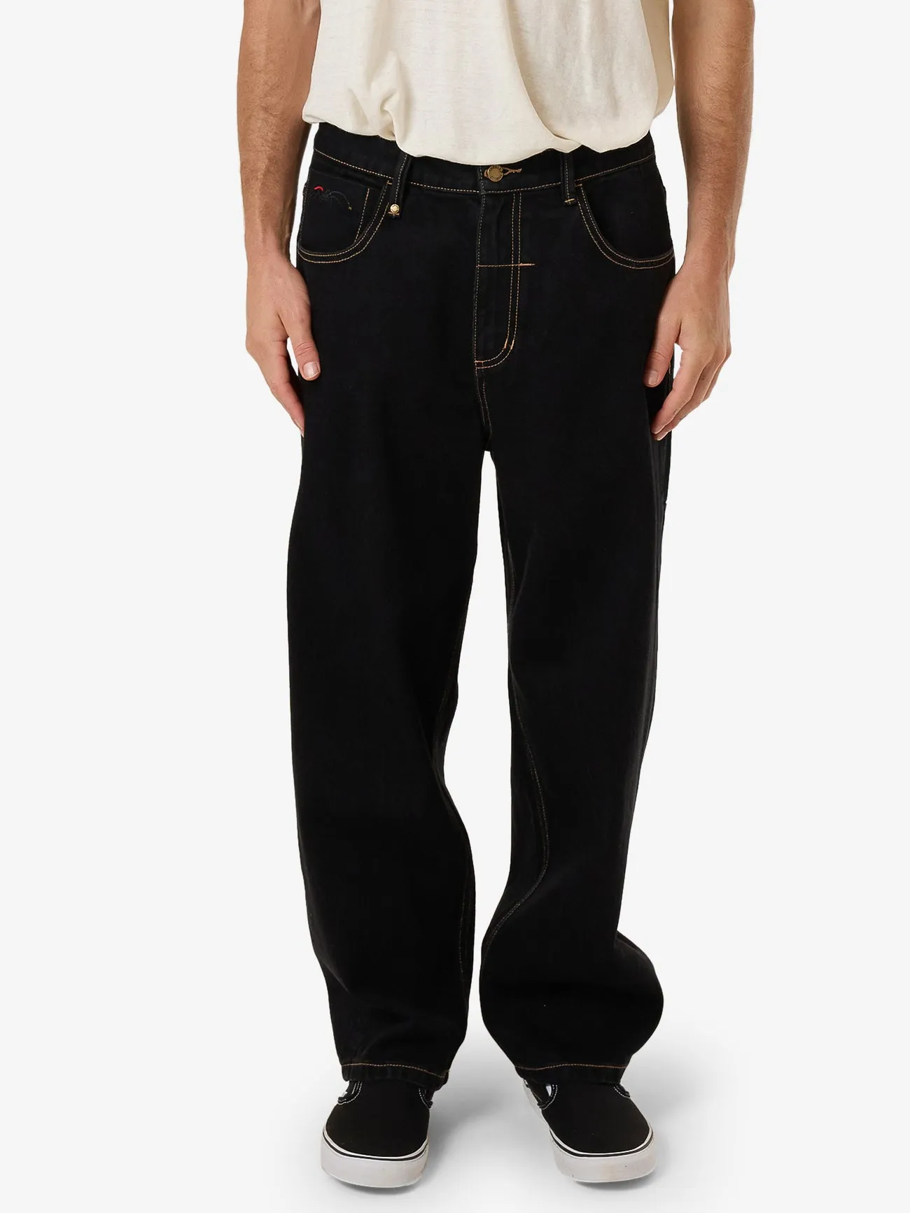 Big Slacker Baggy Embro Denim Jean - Black Rinse sold by Thrills