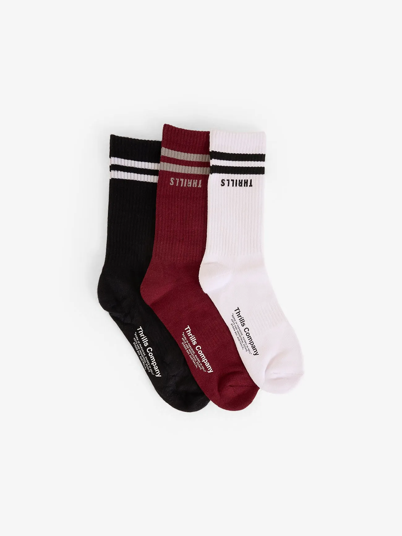 Minimal Thrills 3 Pack Sock - Cabernet - Black - White sold by Thrills