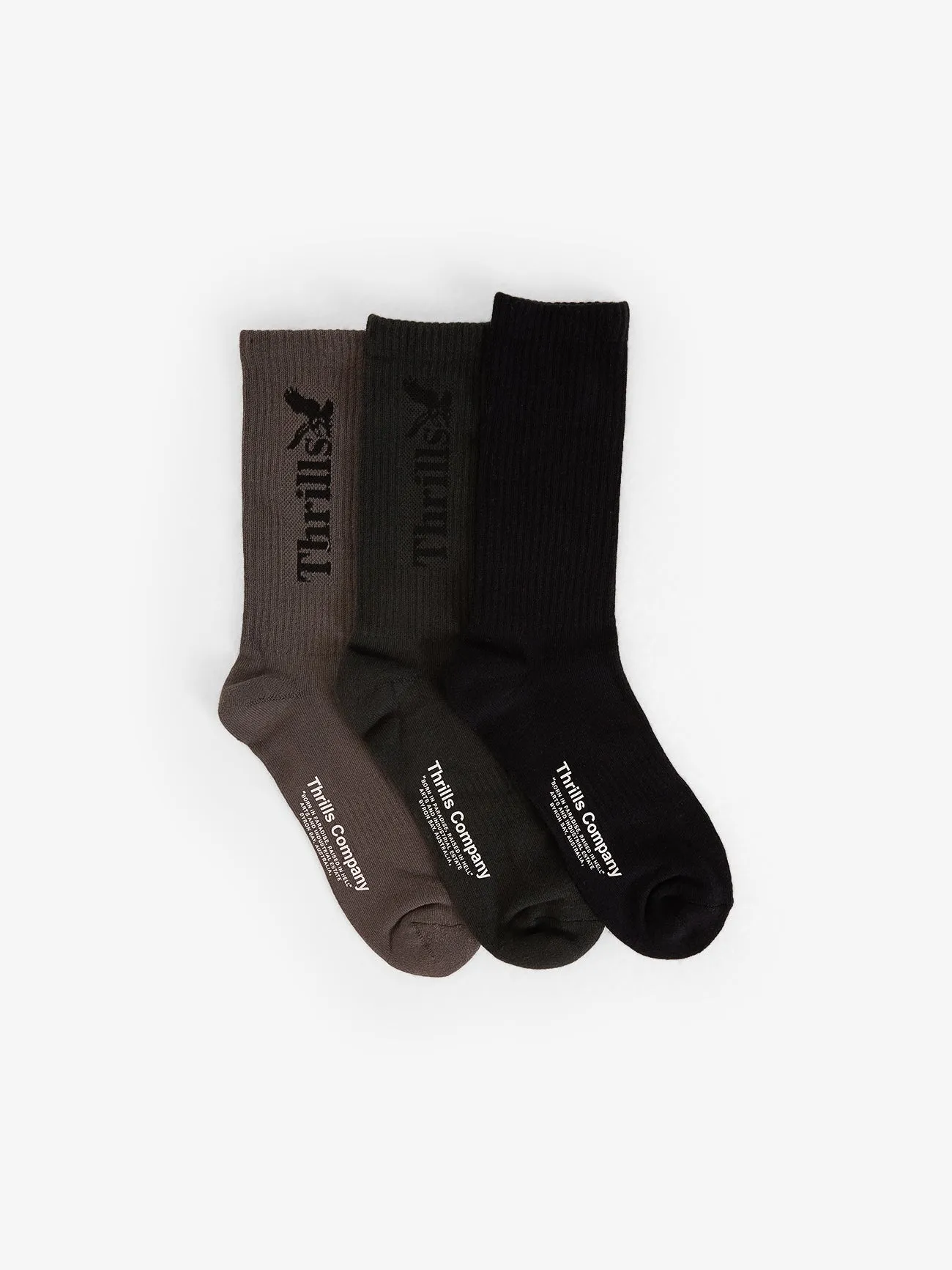 Thrills Workwear 3 Pack Sock - Falcon - Black - Deep Forest sold by Thrills