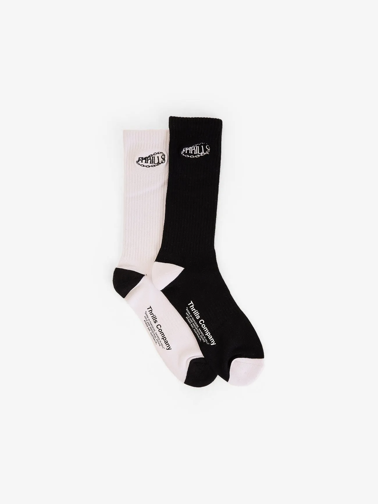 Chain Of Formation 2 Pack Sock - White - Black sold by Thrills