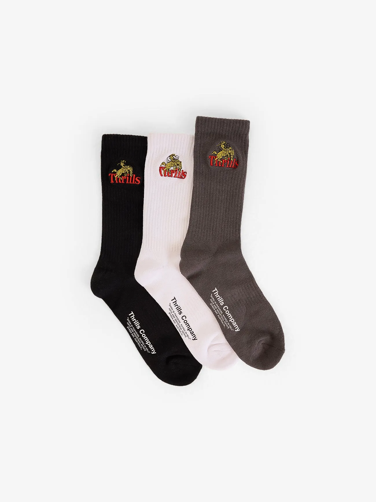 On The Range 3 Pack Sock - Black - White - Tarmac sold by Thrills