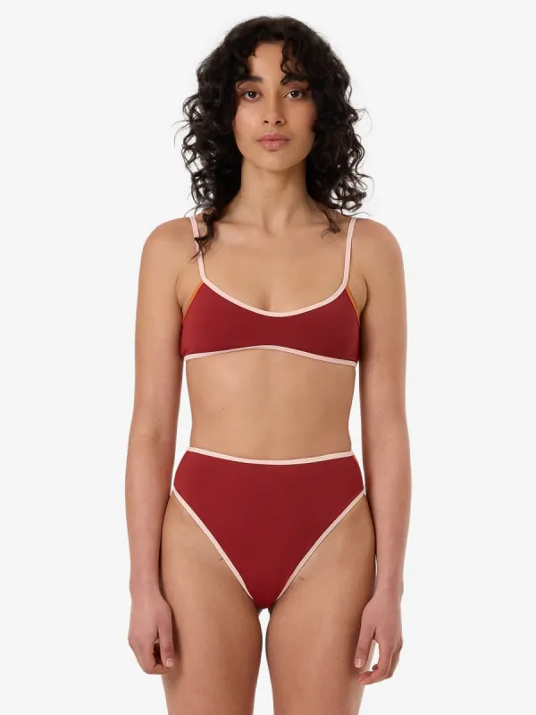 Petra 90S High Cut Bikini Bottom - Crimson sold by Thrills