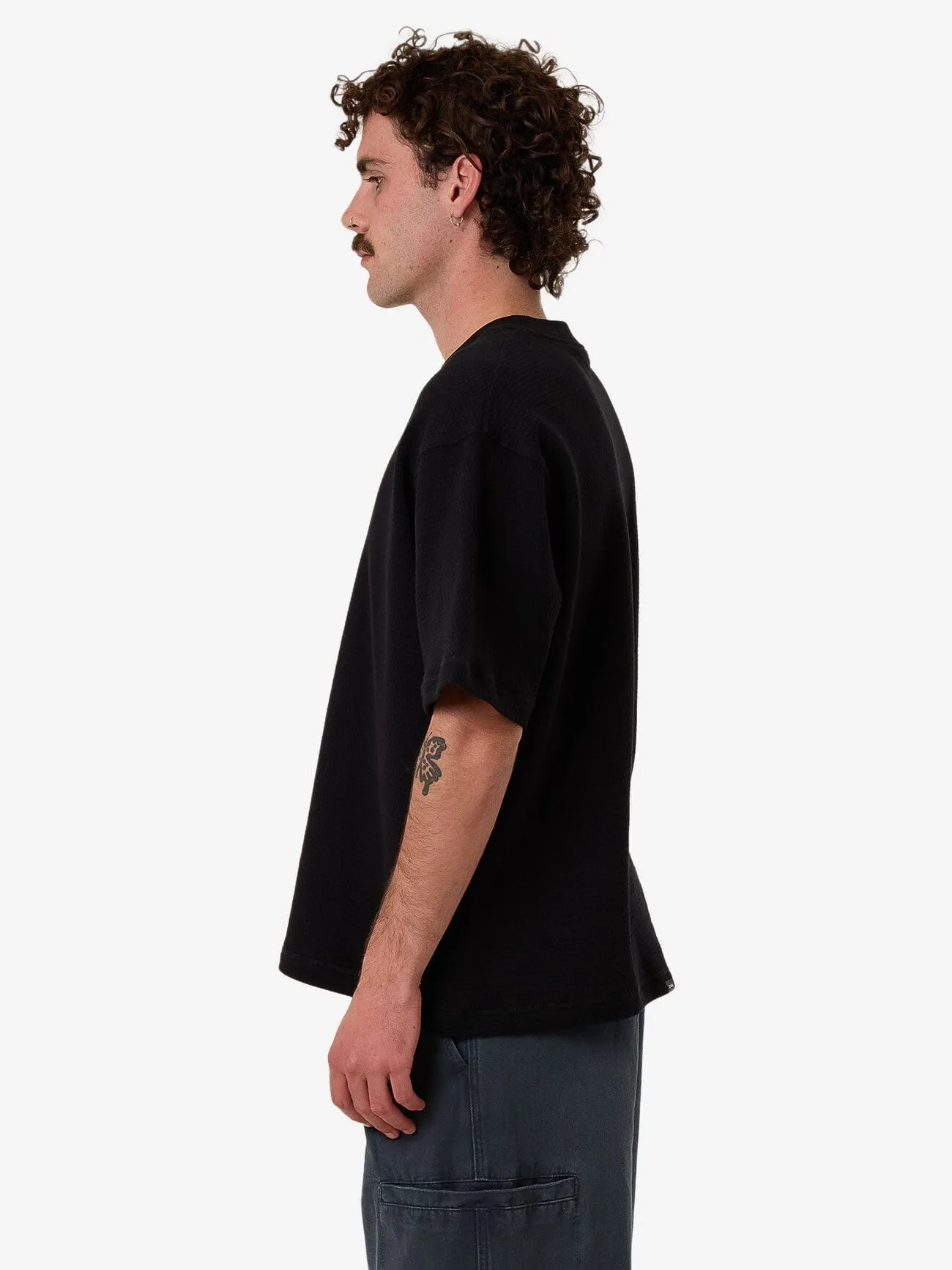 Arts & Industrial Box Fit Oversize Short Waffle Tee - Black sold by Thrills product image thumbnail 4