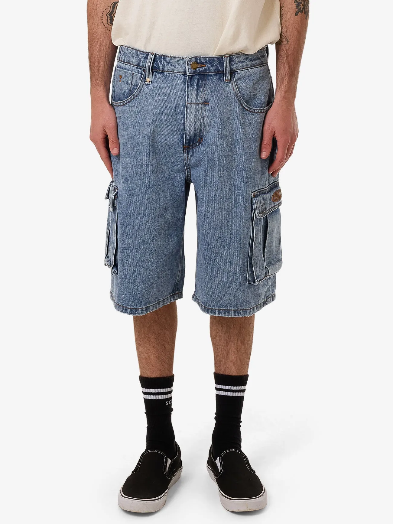 Big Slacker Denim Cargo Short - Vintage Stone Blue sold by Thrills