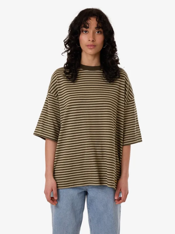 Quinn Stripe Oversized Tee - Dark Olive sold by Thrills