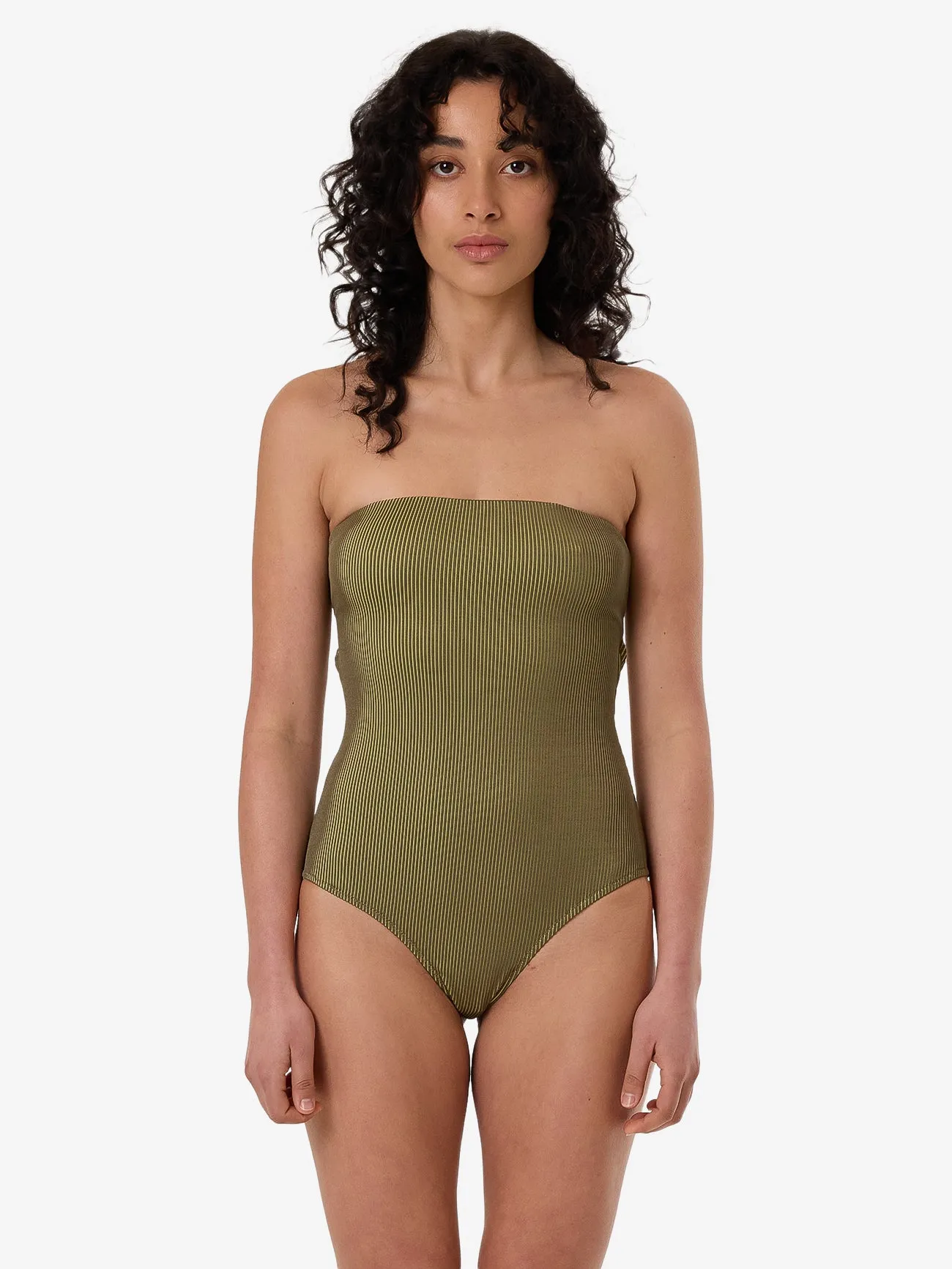 Alba Rib Strapless One Piece - Pickle Green sold by Thrills