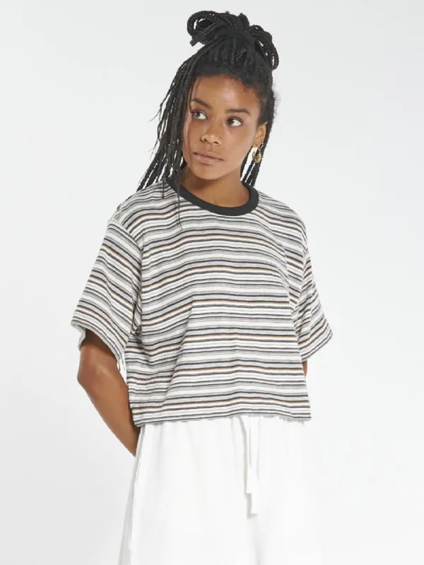 Indie Stripe Crop Merch Fit Tee - Heritage White sold by Thrills