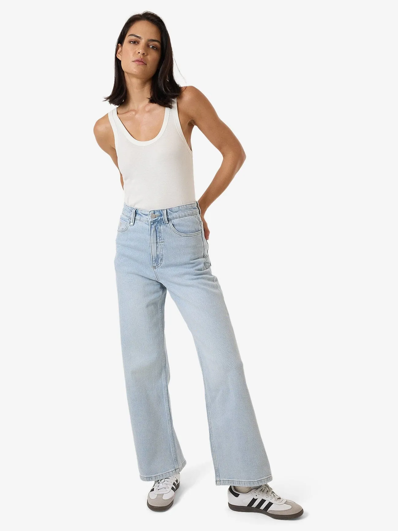 Holly High Rise Stretch Wide Jean - Ether Blue sold by Thrills