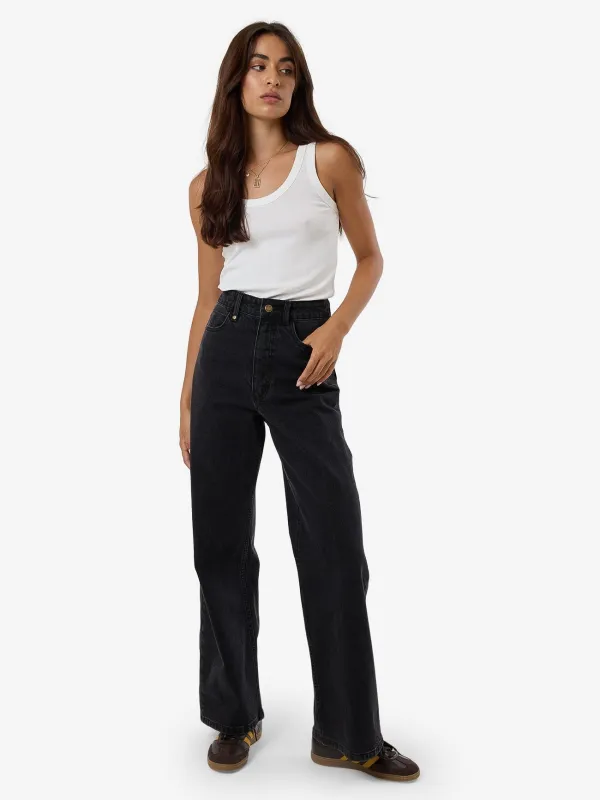 Holly High Rise Stretch Wide Jean - Aged Black sold by Thrills