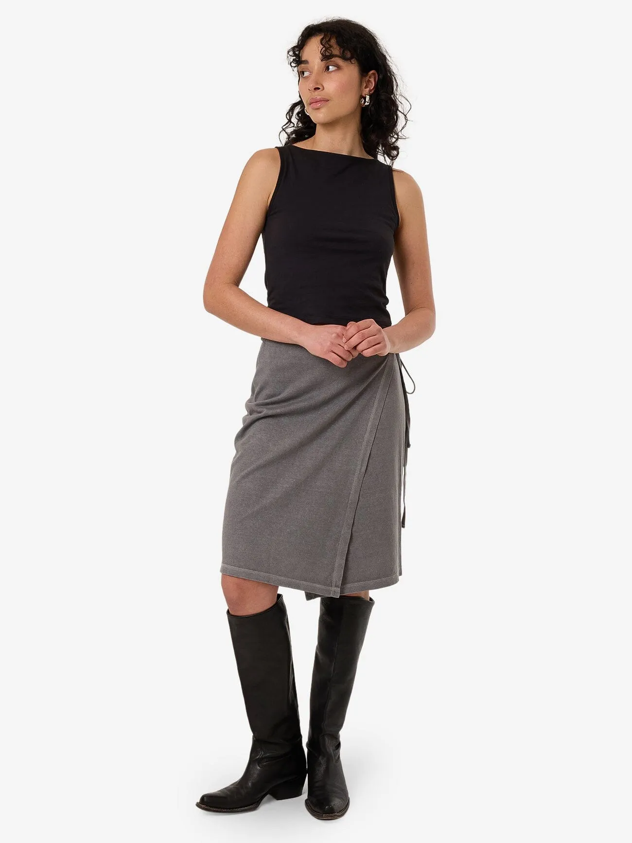 Hemp Wrap Midi Skirt - Grey Ash sold by Thrills